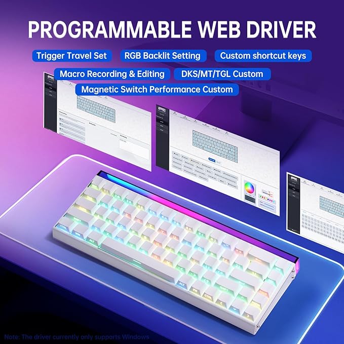 Aula Hero 68 HE 60% Gaming Keyboard Wired Hall Effect Magnetic Switch Keyboard with Adjustable Actuation Fast Trigger Mode 8K Hz Polling Rate 0.125ms Latency RGB Backlit