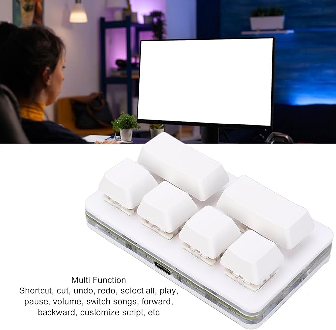 Tissting White 6 Key Gaming Keyboard Programmable Gaming Keyboard Mini USB Keypad Programmable Keyboard One Handed Mechanical Gaming Keypad for Macros or Rhythm Games