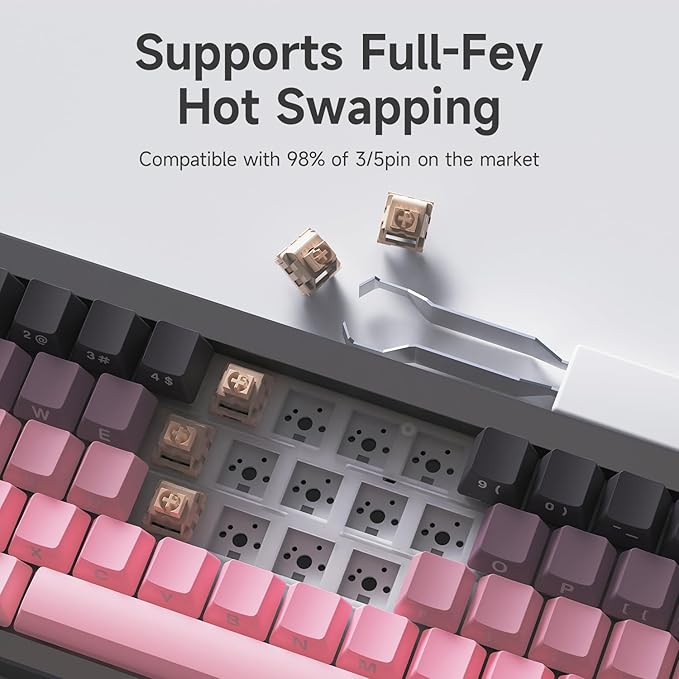 AJAZZ AK650 65% Layout Hot Swappable Gaming Mechanical Keyboard 0.85” TFT Color Display|Knob | Wired | Wireless 2.4G (Side Engraved Pink)