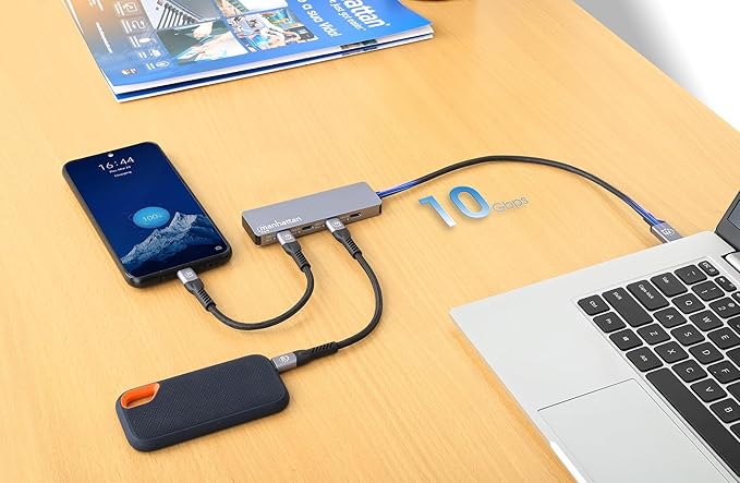 Manhattan 4-Port 10G USB-C Hub: SuperSpeed+ Connectivity for Laptops and More Compact and Travel-Ready Design - 181143