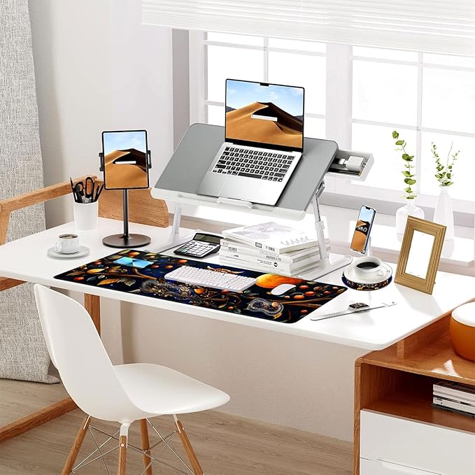 Keyboard Mouse Pad Set Extended Gaming Mouse Pad+Ergonomics Keyboard Wrist Rest Support Memory Foam Easy Typing Pain Relief 4Pcs XL Ultra Thick Desk MatOwl on Branch Moonlit Night