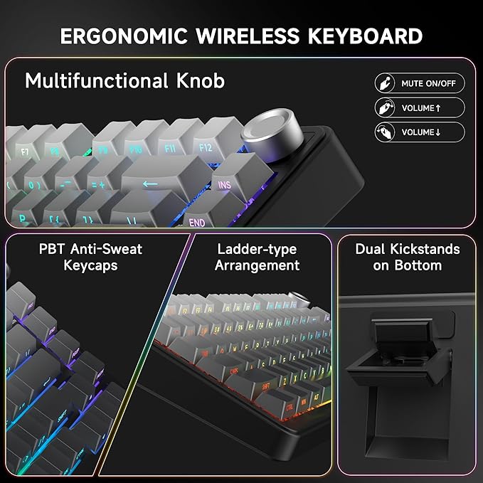 AOC GK330 Gaming Keyboard Hot Swappable Wireless Mechanical Keyboard Support BT/2.4GHz/USB-C RGB Backlit Pre-lubed Reaper Switches Anti-ghosting 75% Gasket Custom Keyboard with Five-Layer Padding