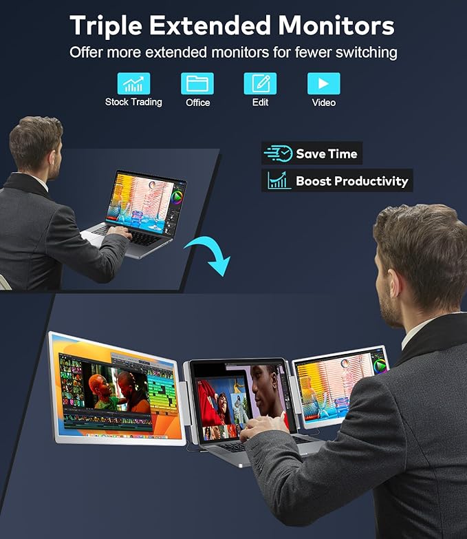 15.6 Laptop Screen Extender Left Screen 360° Flip Triple Screen Monitor Extender FHD 1080P IPS Portable Travel Monitor Display fit for 12–18.5 Laptops Compatible with Windows and MacBook-S10