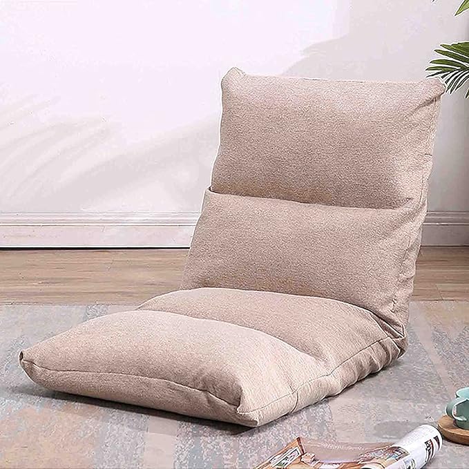 Floor Gaming Chair Fold Up Balcony Chair Tatami Mat Window Seat Cushion Back Support Chair Ergonomic Cushions for Bed (Color : Khaki)