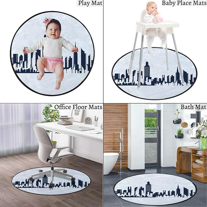 Chicago Gaming Chair Mat for Hardwood Floor Anti-Slip Floor Protector Game Controller Rubber Gaming Computer Chair Mat line Watercolor Urban LandscapeBlack Charcoal Grey Diameter 60 in