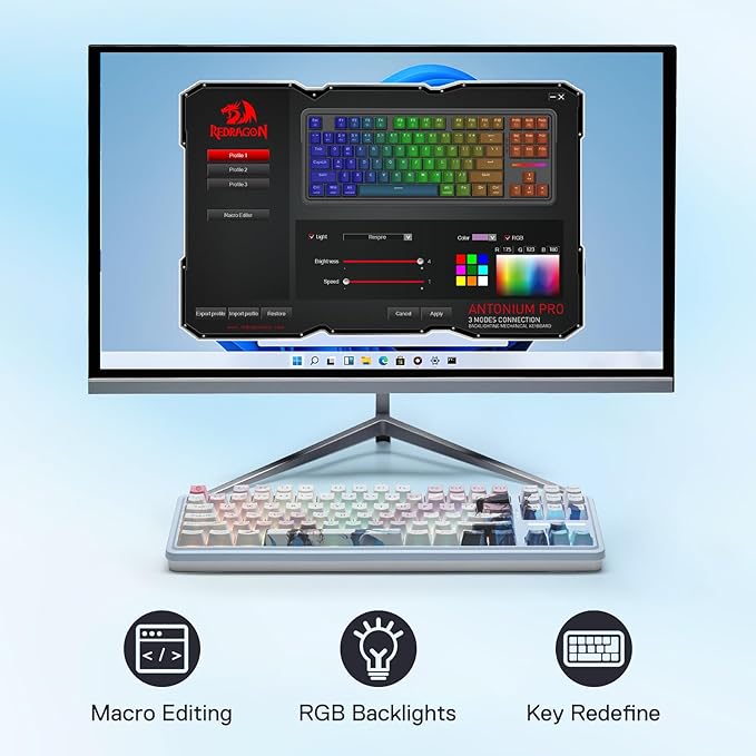 Redragon K728 PRO SE 80% 87 Keys Wireless Gasket RGB Gaming Keyboard 3-Mode Anime Mechanical Keyboard w/Hot-Swap South-Facing LED Socket 5-Layer Noise Dampening Custom Hi-Fi Linear Switch