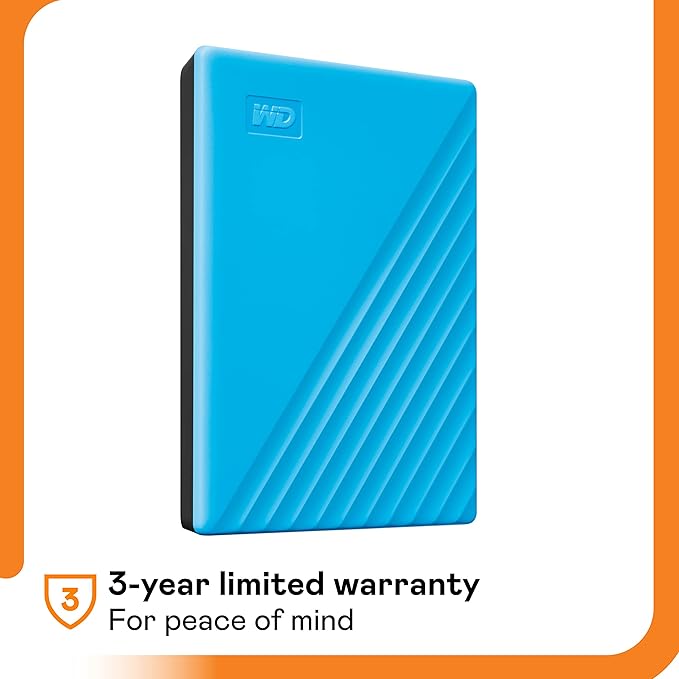 WD 6TB My Passport Portable External Hard Drive Blue Backup Software with Defense Against ransomware and Password Protection USB 3.1/USB 3.0 Compatible - WDBR9S0060BBL-WESN