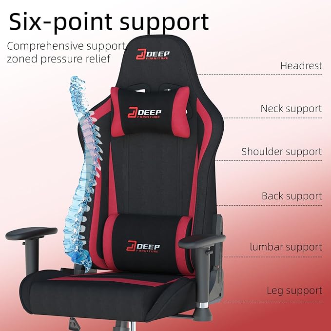 Gaming Chair High-Back Ergonomic Computer Chair Adult Lumbar Support Breathable Fabric Office Chair 3D Independent Armrests.(1005-Red)