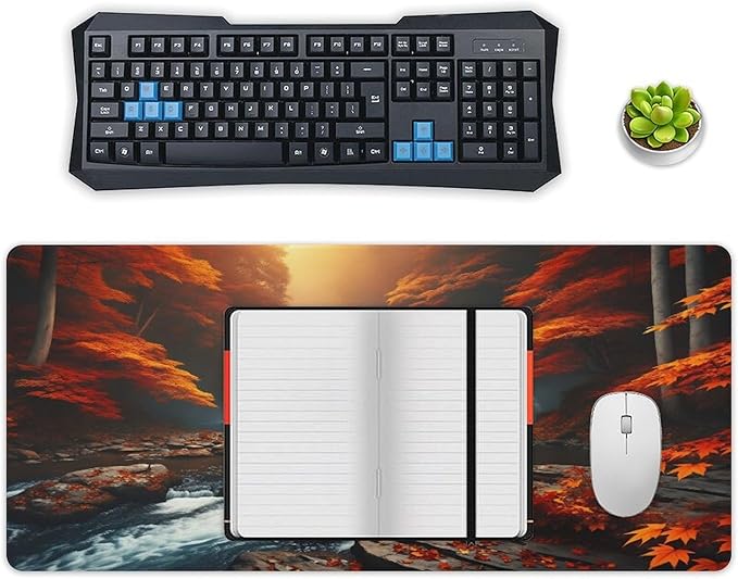 Autumn Waterfall and Colorful Foliage Desk Mat Desk Pad Large Mouse Pad Anti-Slip Big Mousepad with Stitched Edges Computer Mouse Pads for Gaming Home Office Work 16x36
