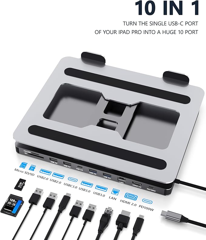 USB C Hub Stand for MacBook Pro 10 in 1 Adapter for MacBook Air Docking Station with 4K 60Hz HDMI RJ45 Gigabit Ethernet SD/TF Card Reader 4 USB 3.0 for iPad/Dell HP/Surface/Lenovo Laptop Dock