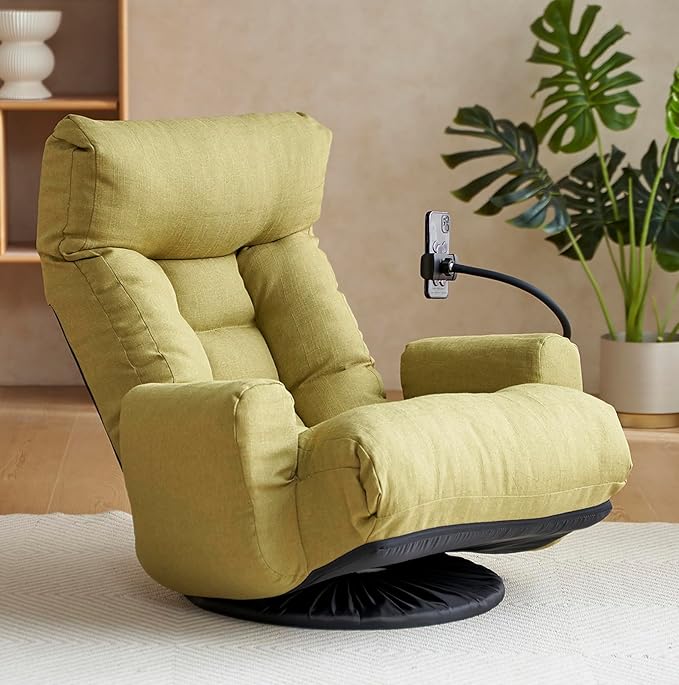 Floor Gaming Chair – 5-Position Adjustable 360° Swivel Folding Sofa Chair with Armrests Cushion-Padded Chaise Lounge for Teens &amp Adults (Green)