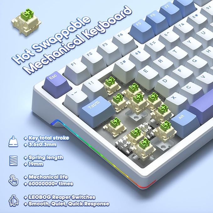 AULA Mechanical Keyboard Wireless Gaming Keyboards 99 Keys Tri-Mode BT5.0/2.4GHz/USB-C Hot Swappable Custom Creamy KeyboardRGB Backlit Computer Keyboards w/Pre-lubed Linear Switches Gasket Structure