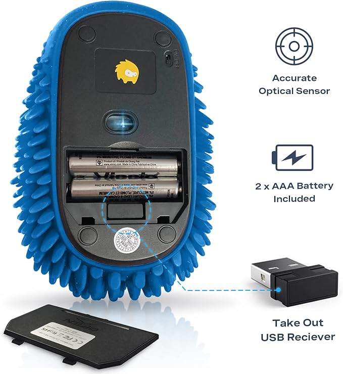 HedgeHog Health Hoglet Wireless Computer Mouse – Cute Functional and Tactile Fidget Tool. Combines Stress Relief with Comfort and Style Perfect for Enhancing Focus and Productivity (Blue)