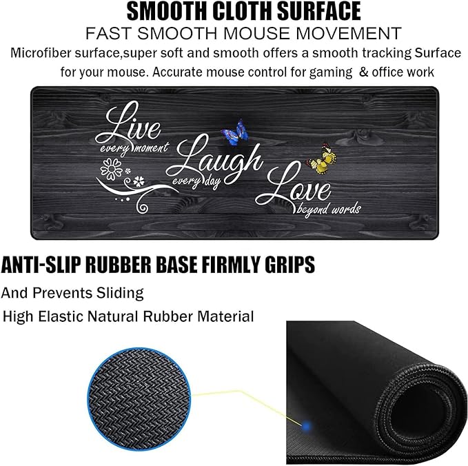 Large Gaming Mouse Pad Keyboard Wrist Rest pad + Mouse Wrist pad + Coaster Set Extended Waterproof Non-Slip Table mat Suitable for Home Office Learning Games - Live Laugh Love