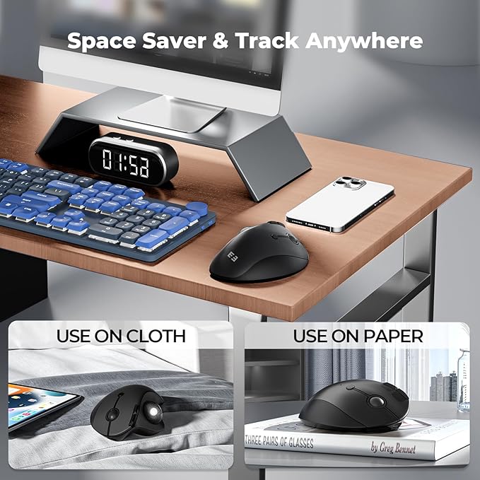 seenda Wireless Trackball Mouse Bluetooth - Ergonomic Rollerball Mouse Rechargeable 3 Device Connection Optical Mice Adjustable DPI Thumb Control Mice Compatible for Mac/Android/Windows-Black