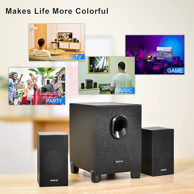 OR O R O W OROW S211 New USB-Powered 2.1 Multimedia Speakers System with Subwoofer16W Computer SpeakersStrong Bass3.5mm Audio InputsGreat for PC/PS4/TV (Wooden)