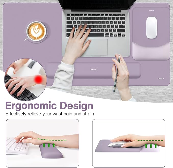 MOSISO Keyboard Mouse Pad Set Large Gaming Mouse Pad&ampRectangular Keyboard Wrist Rest&ampMousepad with Wrist Rest&ampCoaster Ergonomic Non-Slip&ampEasy Typing Pad with Curved Silicone Lining