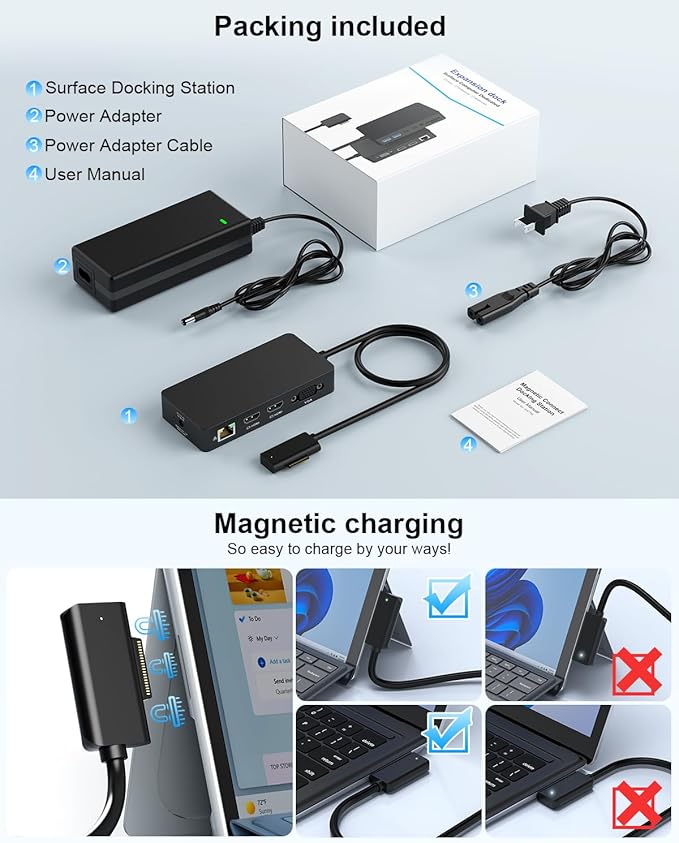 Surface Docking Station Triple Display Dual 4K HDMI &amp VGA 12-in-1 Surface Dock 2 for Microsoft Surface Pro 12/11/10/9/8/7/6/5/4/3 Surface Laptop 7/6/5/4 Surface Go/Book/Laptop Go