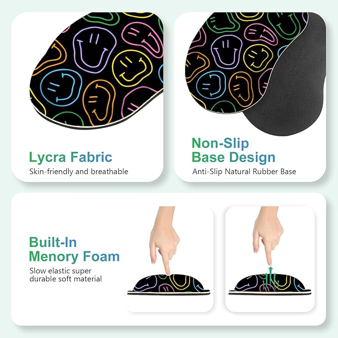 Large Gaming Mouse Pad Set 4 in 1 Extended Keyboard Desk Mat with Wrist Rest Computer Game Mousepad Non-Slip Desk Pad Protector Easy Typing Pain Relief for Home Office I Black Retro Hippie