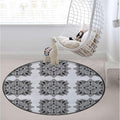 Black White Round Area Rugs Non-Slip Room RugCircle Rug Floor Carpet for Bedroom Kitchen Nursery Dinner Room Decor Early Renaissance Artsy Modern Design Diameter 55 in
