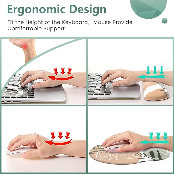 iLeadon Mouse Pad with Wrist Rest Set Ergonomic Mouse Pad with Non-Slip Base for Computer Home Easy Typing &amp Pain Relief Mouse Pad Wrist Support Eucalyptus