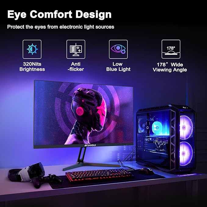 SANSUI 27 Inch WQHD 2560 x 1440 IPS Gaming Monitor 200Hz 180Hz 1ms Computer Monitor DP 1.2 x2 | HDMI 2.0 x2 | VESA Mount 120% sRGB HDR Eye Care Metal Stand (DP Cable Included)