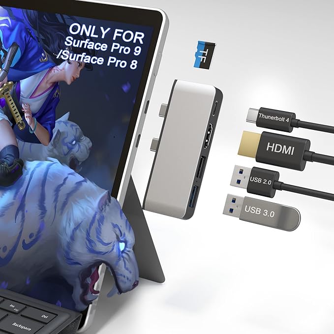 Surface Docking Station with 4K HDMI+USB-C Thunderbolt 4 (Display+Data+PD 100W)+USB 3.0/2.0+TF Card Slot Triple Display USB C Hub for Surface Pro 8