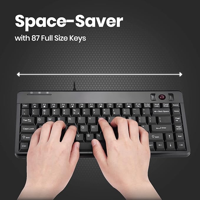 Perixx PERIBOARD-505H Wired Mini Keyboard with Built-in Trackball 0.55 Inch Trackball and 2 USB Hubs Black US English Layout