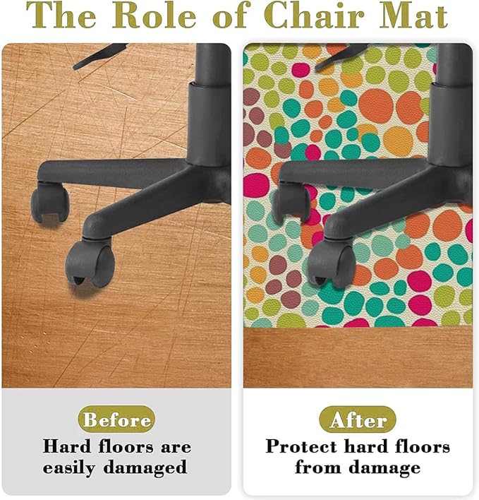 Multicolor PU Leather Round mat Office Chair Mat Modern Circular Shaped Buttons Hardwood Floor mat Chair mat Round Chair Cushion for Desk Chair Office ChairCushion Abstract Diameter 59 in