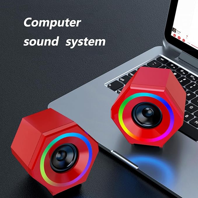 Generic Computer Speaker Game Wired RGB Speaker USB and 3.5mm Audio Inputs RGB Lights Desktop Small Speaker Red
