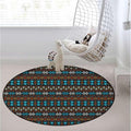 Orange Red Green Marble Round Area Rug Throw Rugs Soft Washable Small Round Floor Mats for Bedroom Living Room Zigzags Geometric Design Pattern Diameter 39.4 in