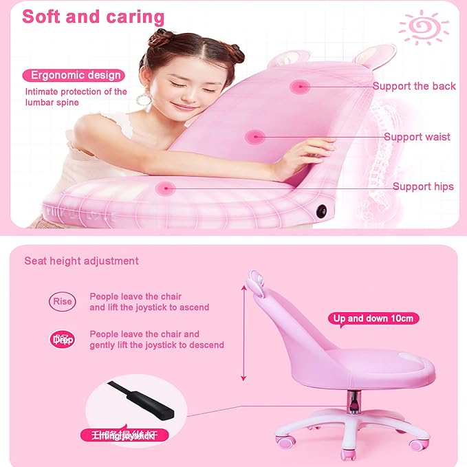 Office Chair Gaming Chair Computer Chair Ergonomic Desk Chair Height Adjustable Game Chair for Home Student Teens GirlsCute Gaming Chair No Armless Office Chair with WheelsGirls PU Le