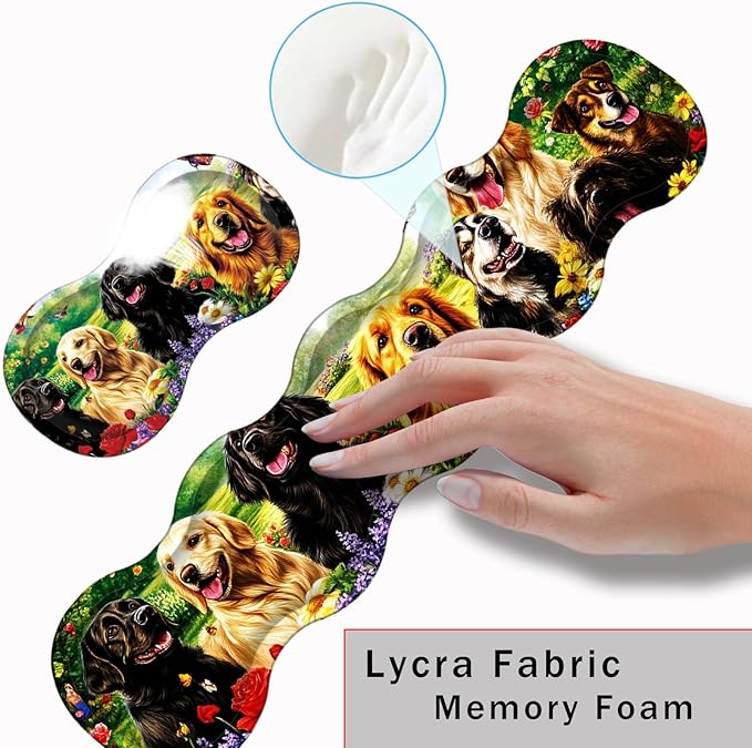 Keyboard Wrist Rest and Mouse Pad with Wrist Support Set Ergonomic CoasterMemory FoamEasy Typing Pain ReliefLarge XL Desk Mat 31.5x 11.8Dog with Butterflies and Flowers
