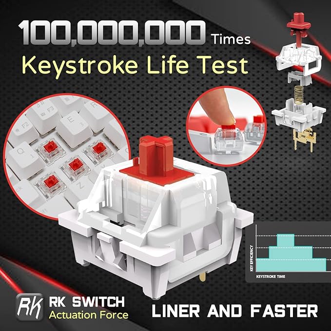 RK ROYAL KLUDGE RK61 60% Gaming Keyboard Wired RGB Mechanical Keyboard with No-Conflict 61 Keys Hot Swappable PC Game Keyboards for Windows Mac Quiet Red Switch-White