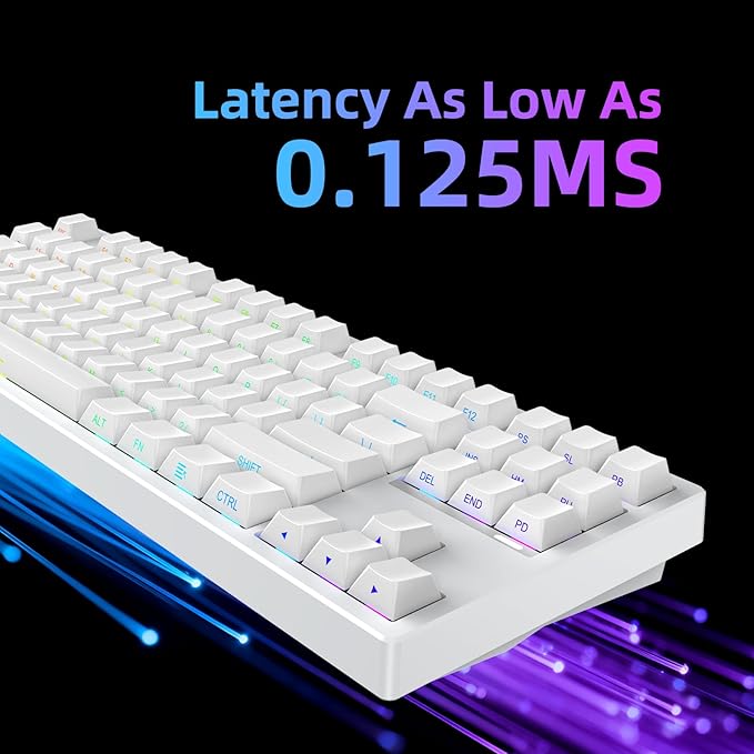 FE87 V2 Wired Mechanical Keyboard Dual 8KHZ Polling Rate Support SODC/Latency As 0.125MS/ARGBHot Swappable Gasket Sturcture Gaming Keyboard(White/Azure Heaven Switch)