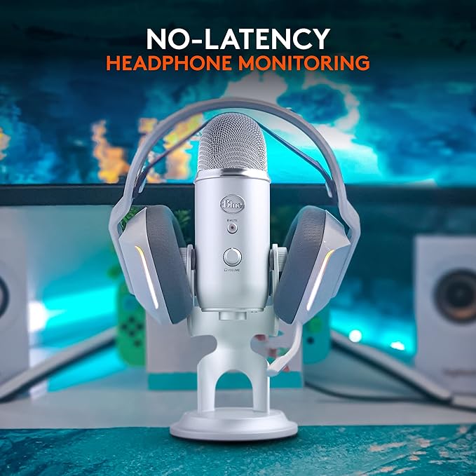 Logitech Creators Blue Yeti USB Microphone for PC Mac Gaming Recording Streaming Podcasting Studio and Computer Condenser Mic with Blue VO!CE Effects 4 Pickup Patterns Plug and Play - Silver