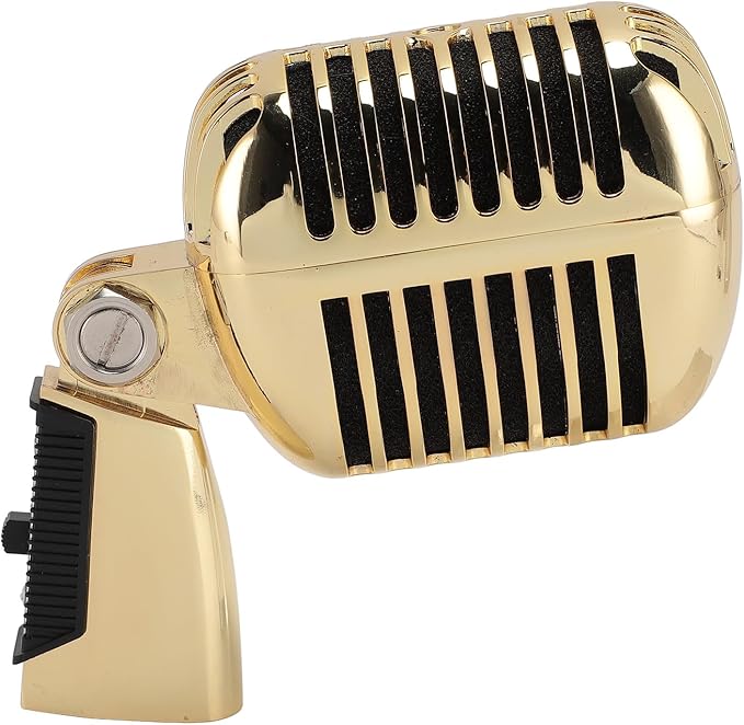 CHICIRIS Vintage Dynamic Microphone with Rack for Flexible Positioning in Karaoke Parties (Gold)