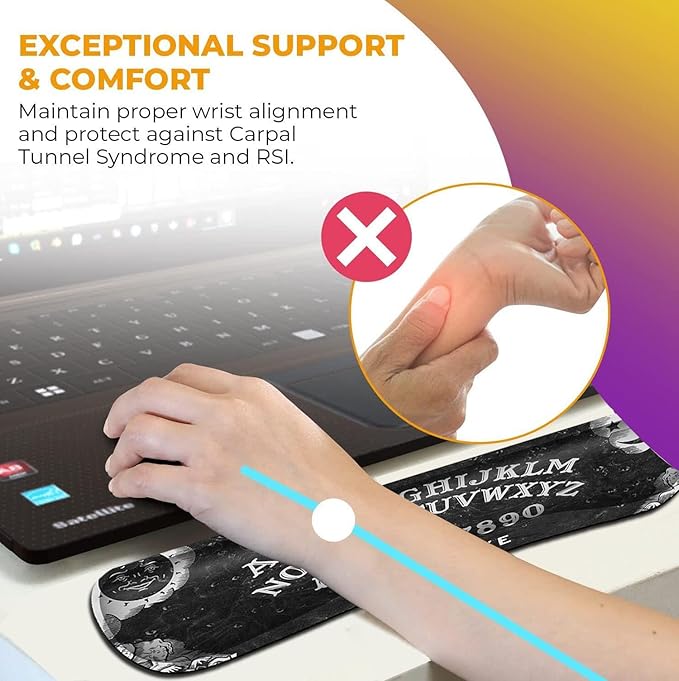 Black Mouse Pad with Stitched Edge Non-Slip Rubber Base Ouija Board Witch Pattern MousePad with Wrist Guard and Keyboard Wrist GuardOffice Accessories Desk Decor for Computers Laptop Cartoon