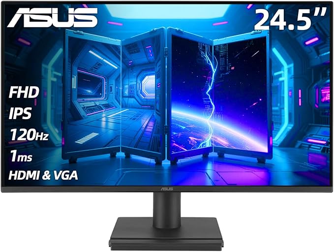 ASUS 24.5 FHD Gaming Office Monitor 120Hz 1ms Eye Care Monitor - IPS 99% sRGB Frameless Adaptive-Sync HDMI &amp VGA Low Blue Light Flicker Free Tilt Adjustment VESA Black