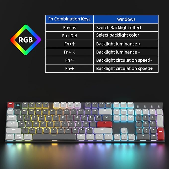 Camiysn Wireless RGB Mechanical Keyboard Moon104 Triple Mode 2.4GHz/BT/USB-C Wired Office Keyboard for Computer/Desktop/PC/Laptop/Surface/Smart TV and Windows 10/8/7（Red Switches）