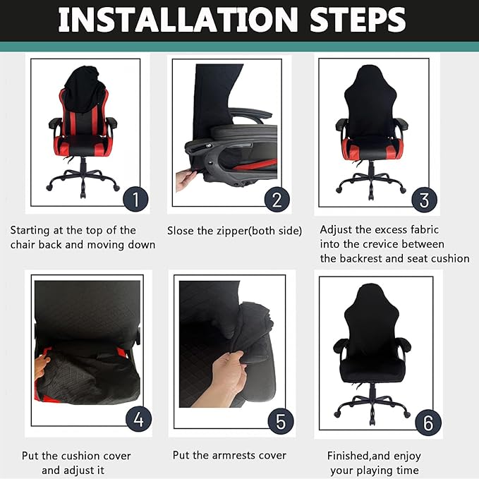 OQHAIR Stretchable Gaming Chair Cover - Washable Removable Water Resistant Ergonomic Reclining Racing Style - Dark Gray