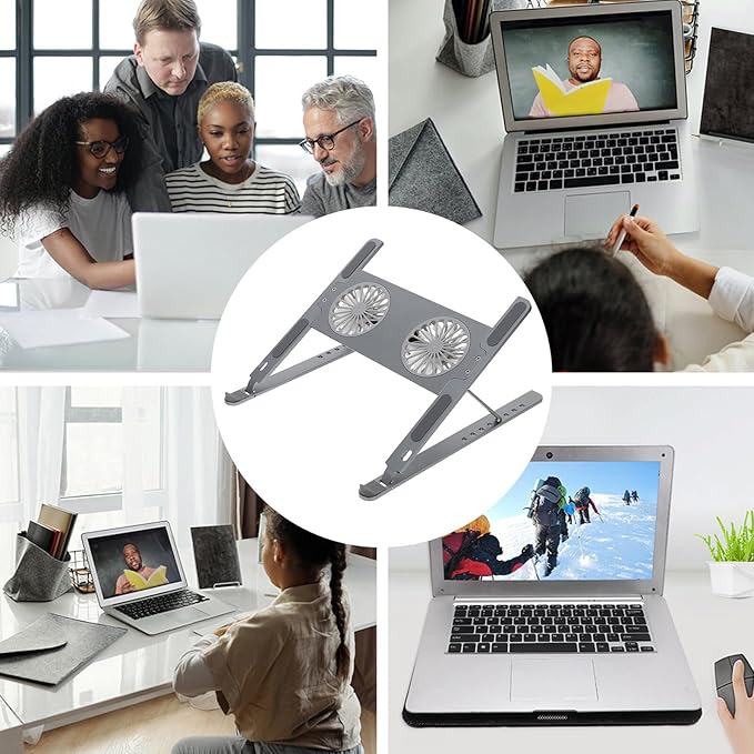 Aluminum Laptop Cooler Stand with USB LED Fan Ventilated Air Circulation and Protection for Gaming and Work and Practical Cooling Pad Holder