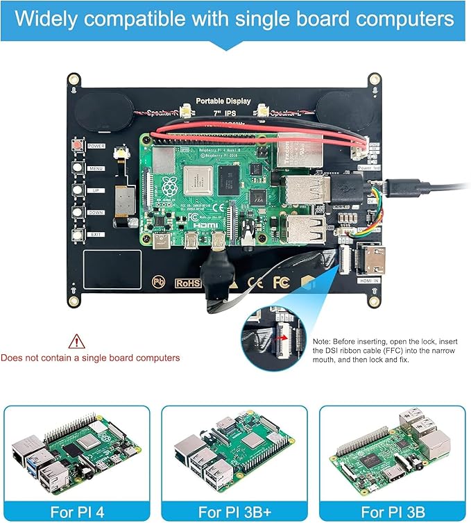 7 Inches Touchscreen Monitor HD 1024×600 IPS LCD Capacitive Touch Screen Compatible with R Pi 4B/3B+/3B/2/1B+/Zero Ora Pi 5 Por/3 Plus/3B/4B Ban Pi and Windows 10/8/7 (CX-070-A2 US)