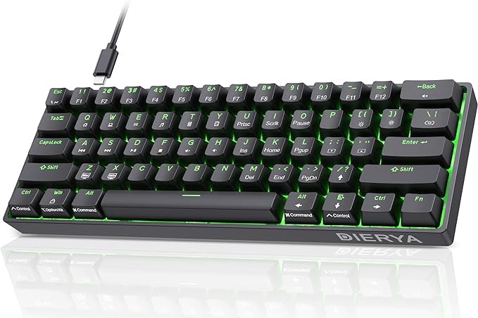 DIERYA 60% Mechanical Keyboard DK61se Wired Gaming Keyboard with Brown Switches LED Backlit Ultra-Compact 61 Keys Mini Office Keyboard for Windows Laptop PC Gamer Typist（Black）