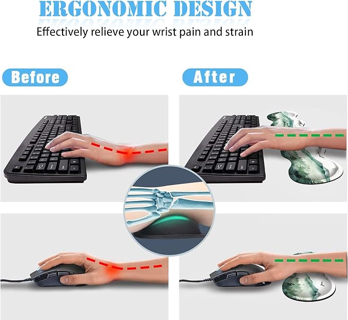 Keyboard Wrist Rest+Mouse Wrist Pad+Desk Pad SetMemory Foam Ergonomic Easy Typing Pain Relief for Computer Laptop Office Home - Misty Forest