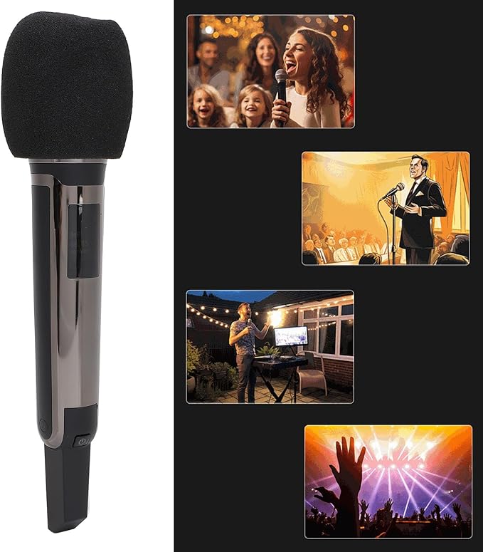 Microphone System Dynamic Mic UHF Metal Handheld Cordless Mic with Receiver Ideal for Karaoke Speech Wedding Party