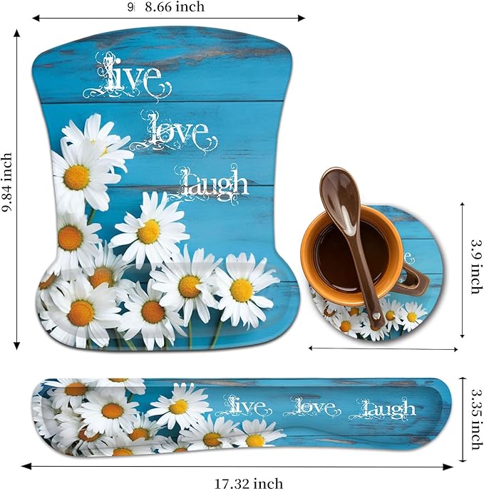 Keyboard Wrist Rest and Mouse Wrist Rest Pad with CoasterMade of Memory FoamErgonomic SupportEasy Typing &amp Pain Relieffor Home Office Working StudyingDaisy Flowers Quote Live Love Laugh