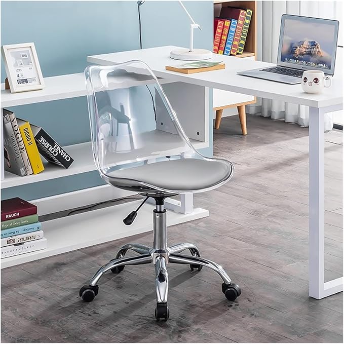 Adjustable Office Computer Chair with Armrest Plastic Office Chairs Home White Simple Furniture Transparent Gaming Chair Swivel Computer(Gray)