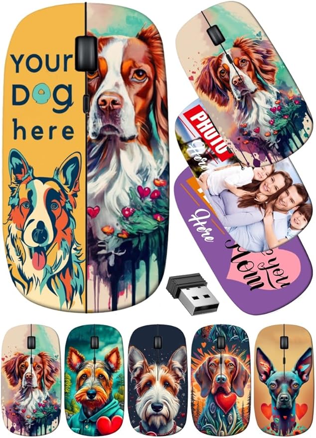 maizi Custom Wireless Mouse with Pictures for Laptop Chromebook Computer Wireless Mice with Pictures Image ID: 10877582 English Bulldog on gr Lightweight 2.4G USB Receiver Printed in USA