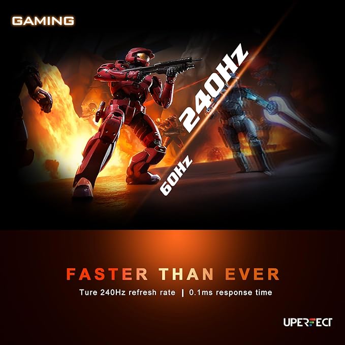 UPERFECT 24.5 Portable Monitor 240Hz Gaming Monitor 2000:1 Contrast FreeSync 0.1ms Fast IPS Large Screen Built-in 180° Adjustable Stand/VESA USB-C HDMI Second Screen for Laptop Phone Game Console
